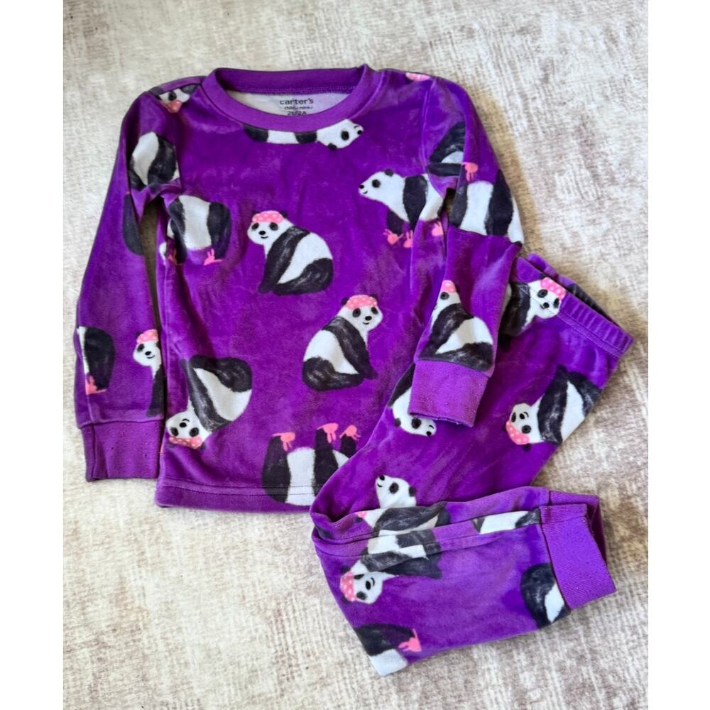 Carter's Toddler Girl 2T Fleece 2 Pc Purple Spa Panda Pajama PJ Set Sleepwear